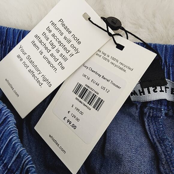 Whistles Lucy Blue Chambray Barrel Trouser Pants Drawstring US 12 NWT - Picture 7 of 10